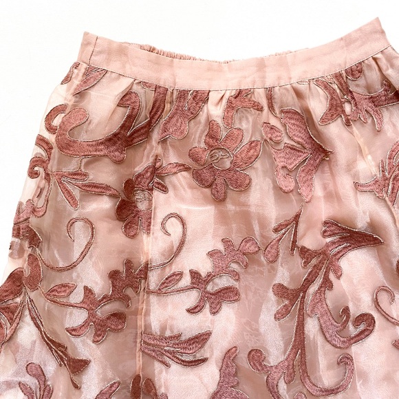 Anthropologie Pink Embroidered Midi Skirt - Picture 5 of 7
